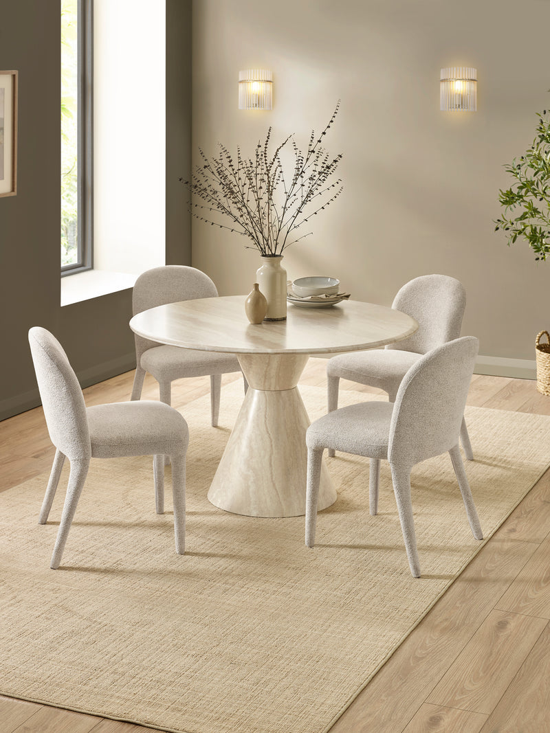 Verona 120cm Round Pedestal 4 Seater Dining Table – Cream Marble Effect – alternate view