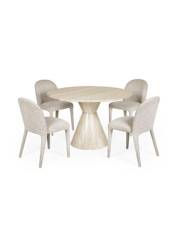 Verona 120cm Round Pedestal 4 Seater Dining Table – Cream Marble Effect – alternate view