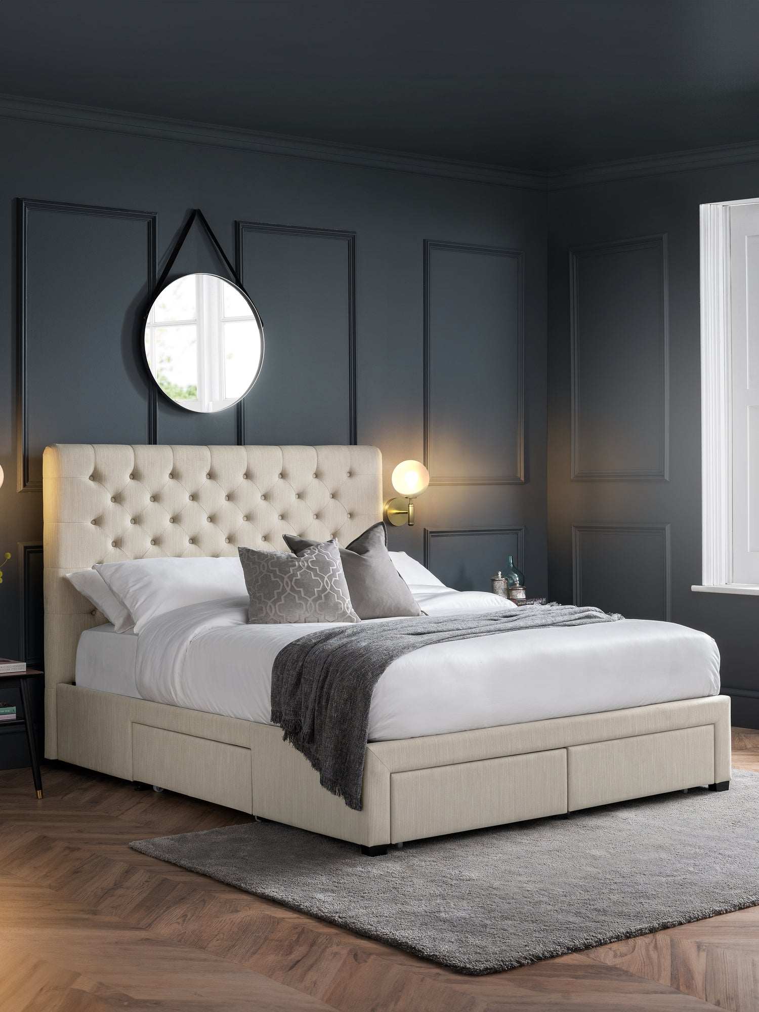 Wilton Upholstered 4 Drawer Storage Bed – Colour & Size Options – Oatmeal Linen, Double – main view