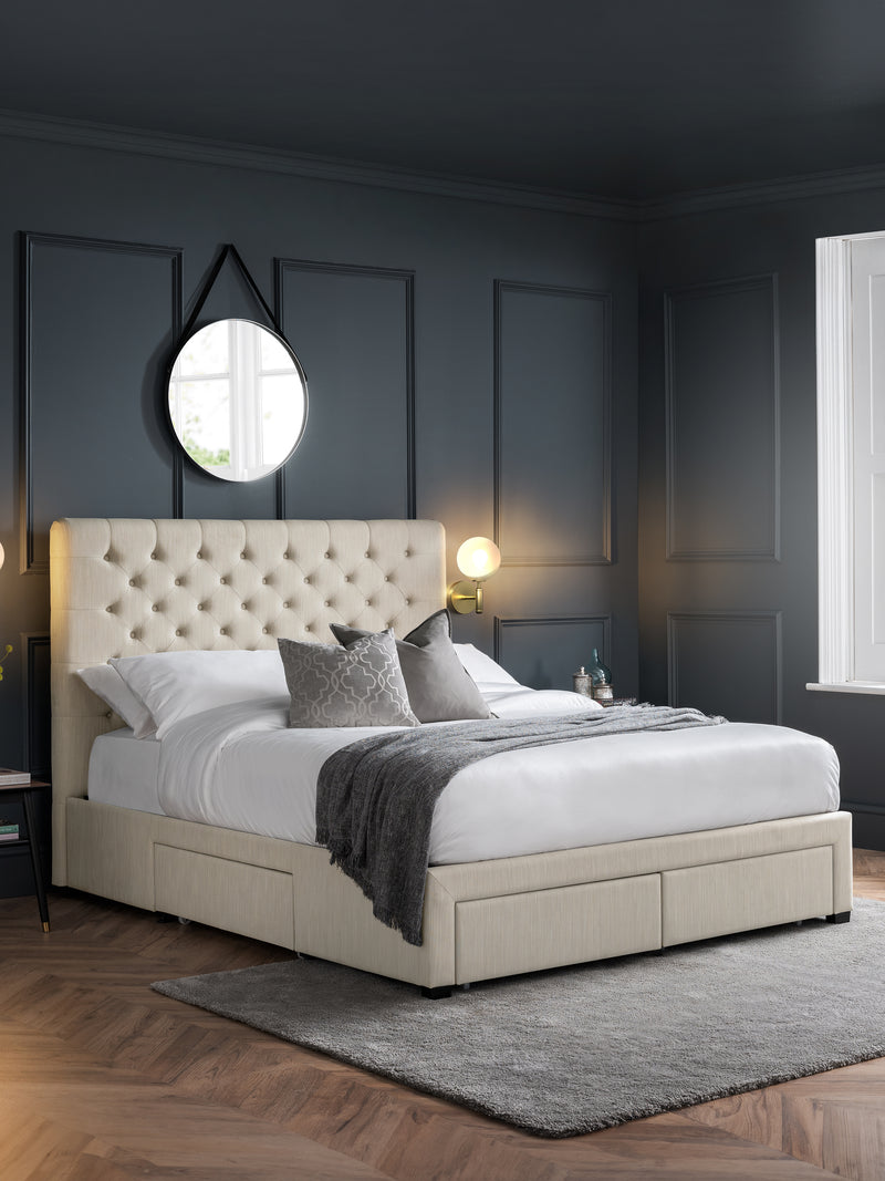 Wilton Upholstered 4 Drawer Storage Bed – Colour & Size Options – Oatmeal Linen, Double – main view