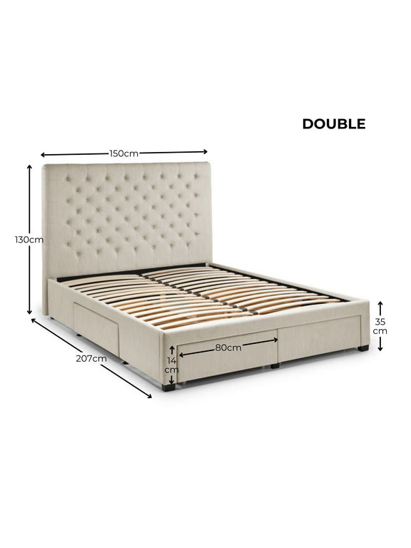 Wilton Upholstered 4 Drawer Storage Bed – Colour & Size Options – Oatmeal Linen, Double – alternate view