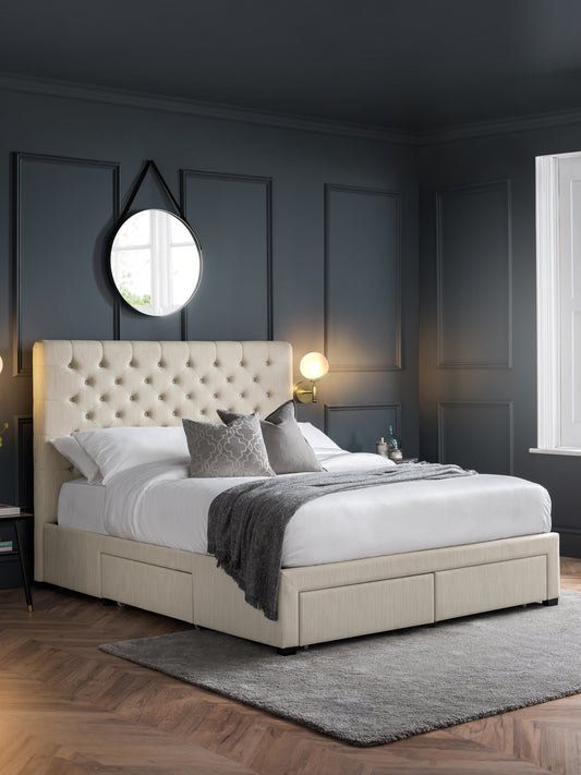 Wilton Upholstered 4 Drawer Storage Bed – Colour & Size Options – Oatmeal Linen, King – main view