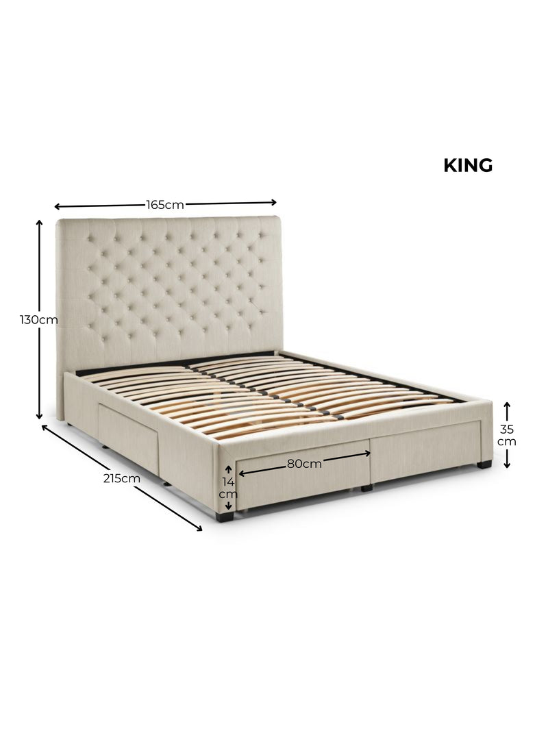 Wilton Upholstered 4 Drawer Storage Bed – Colour & Size Options – Oatmeal Linen, King – alternate view