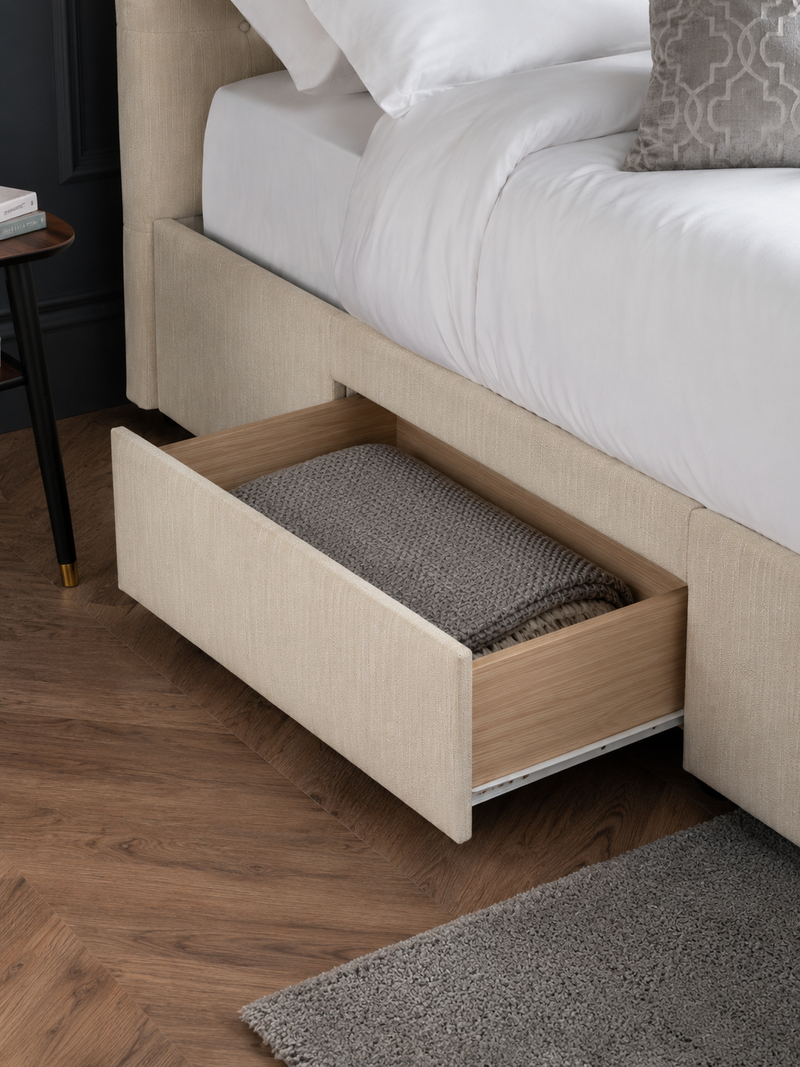 Wilton Upholstered 4 Drawer Storage Bed – Colour & Size Options – Oatmeal Linen, Super King – alternate view