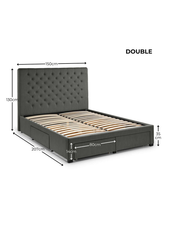 Wilton Upholstered 4 Drawer Storage Bed – Colour & Size Options – Dark Grey Linen, Double – alternate view