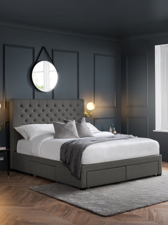 Wilton Upholstered 4 Drawer Storage Bed – Colour & Size Options – Dark Grey Linen, King – main view