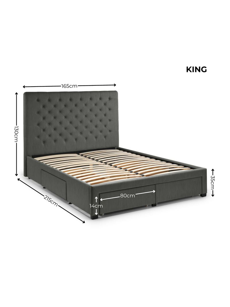 Wilton Upholstered 4 Drawer Storage Bed – Colour & Size Options – Dark Grey Linen, King – alternate view