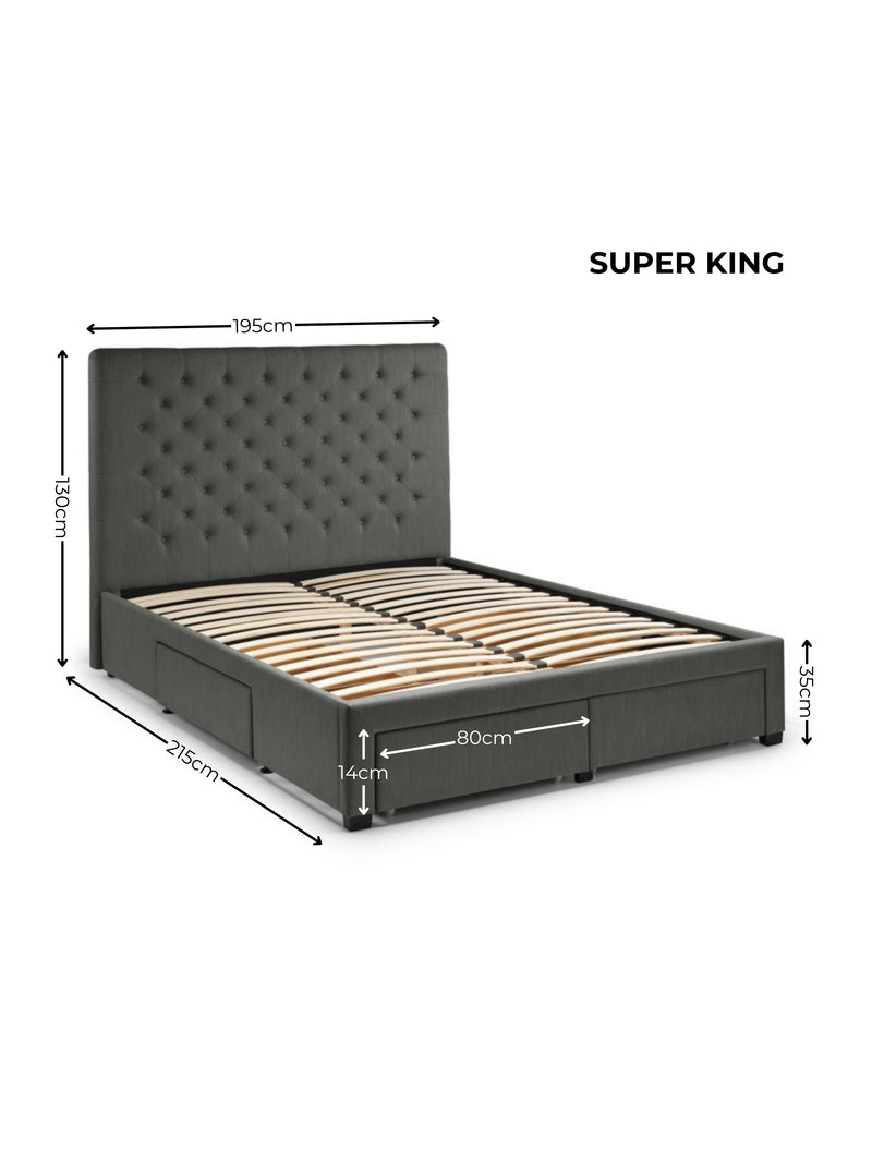 Wilton Upholstered 4 Drawer Storage Bed – Colour & Size Options – Dark Grey Linen, Super King – alternate view