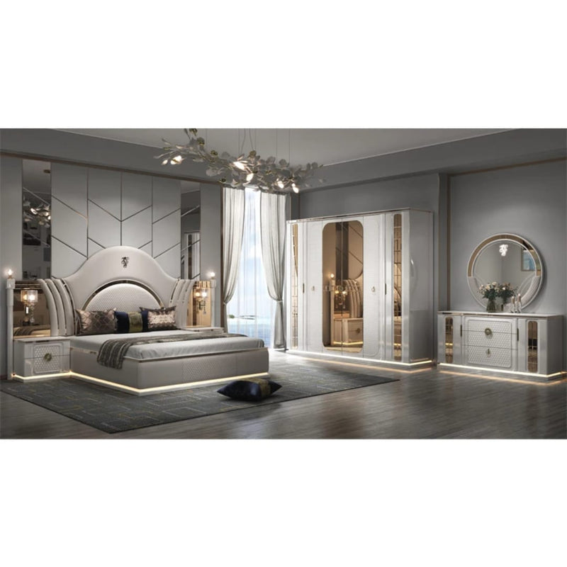 White Leather Bedroom Set – Custom Made Bed, Dresser & Nightstands