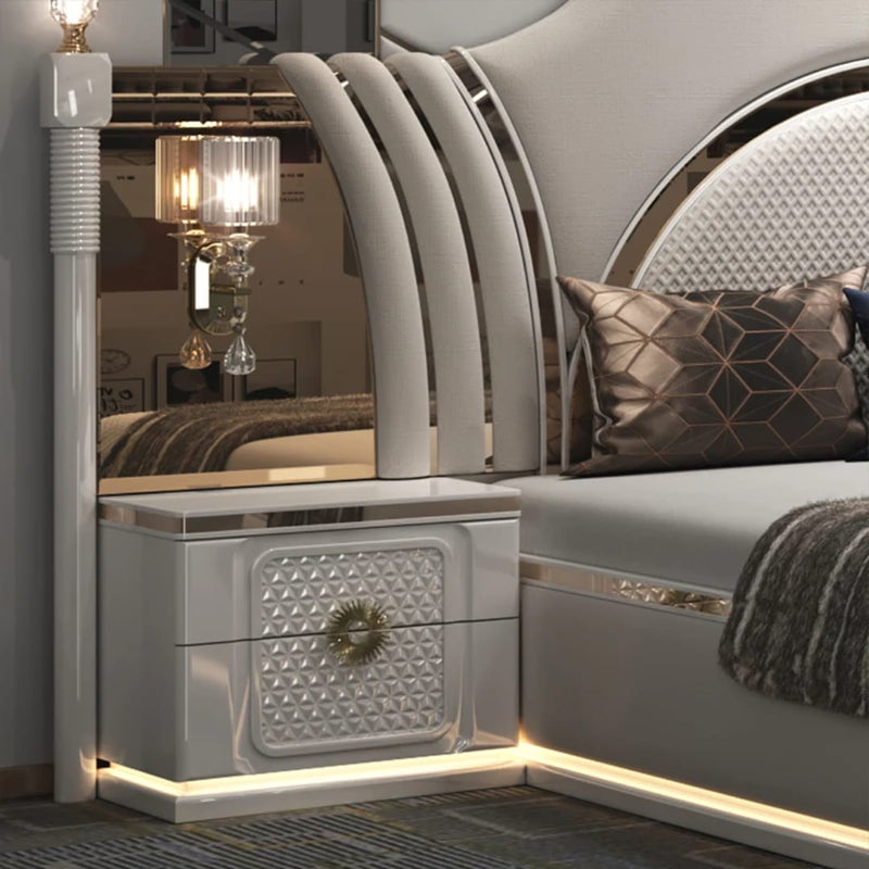 White Leather Bedroom Set – Custom Made Bed, Dresser & Nightstands