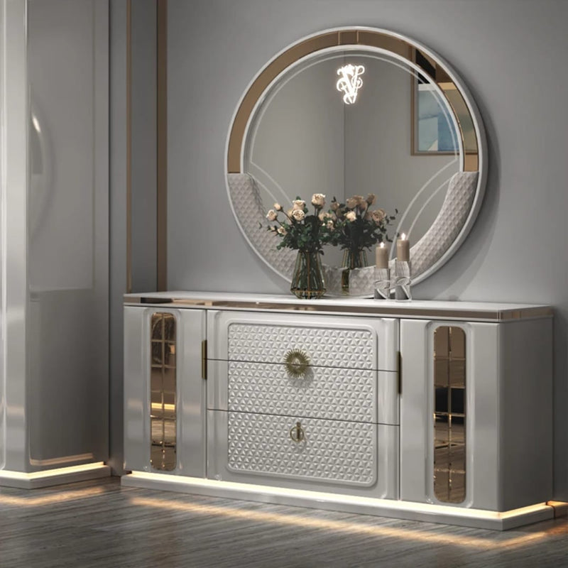 White Leather Bedroom Set – Custom Made Bed, Dresser & Nightstands