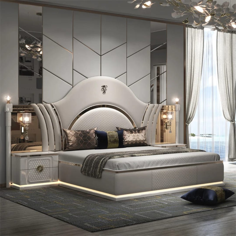 White Leather Bedroom Set – Custom Made Bed, Dresser & Nightstands
