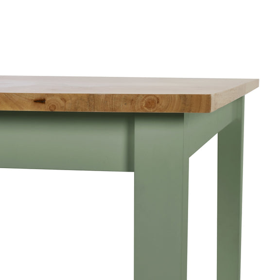 Green table with a wooden top on a white background
