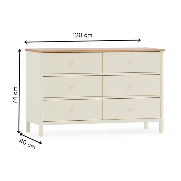 White dresser with dimensions labeled on a white background