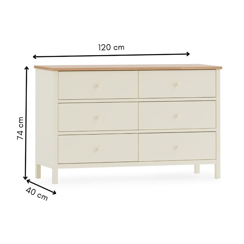 White dresser with dimensions labeled on a white background