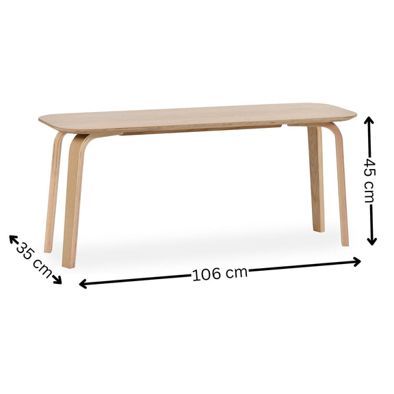 Wooden table with dimensions labeled on a white background