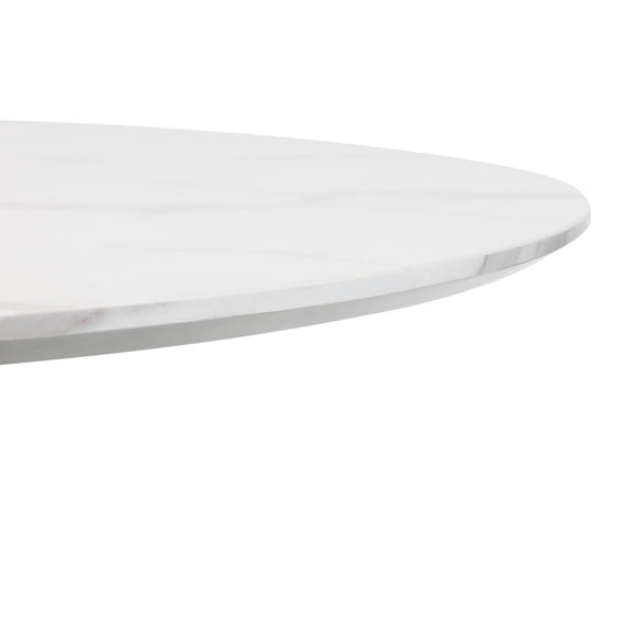 Round white marble table top on a white background