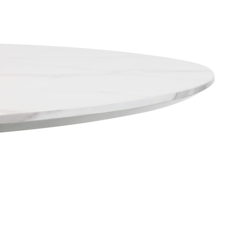 Round white marble table top on a white background