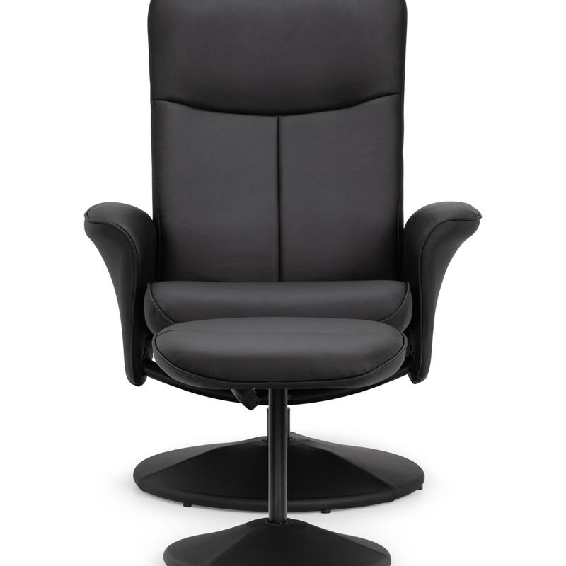 Black armchair with ottoman on a white background