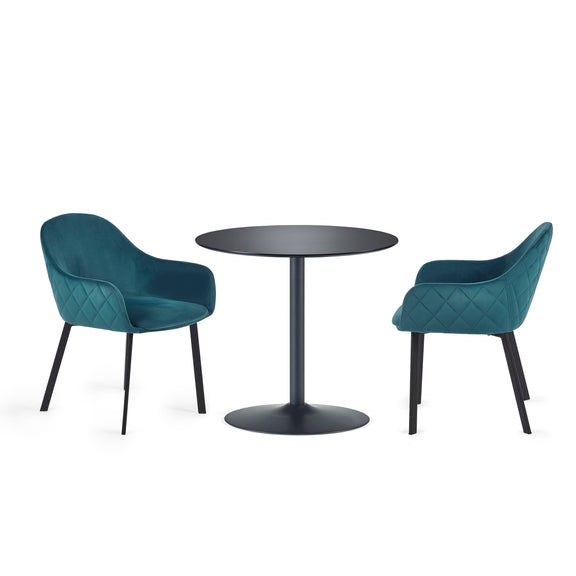 Two teal chairs with quilted design on a white background