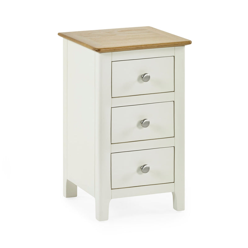 Somerset White and Oak Compact 3 Drawer Bedside Table 34cm - White/Oak
