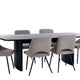 Dining table with six chairs on a white background