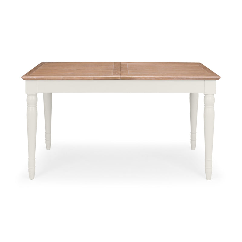 Wooden table with white base on a white background