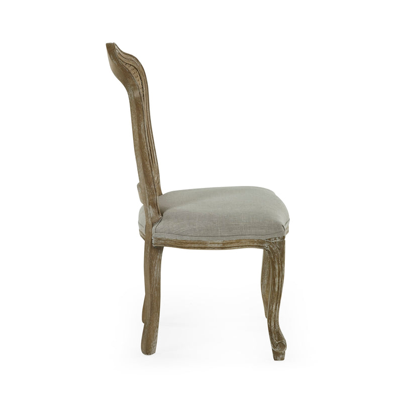 Wooden chair with a beige cushion on a white background