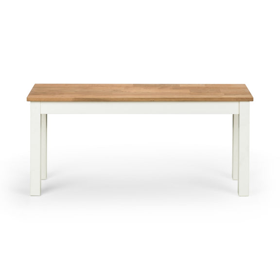 Dining table with wooden top and white base on a white background