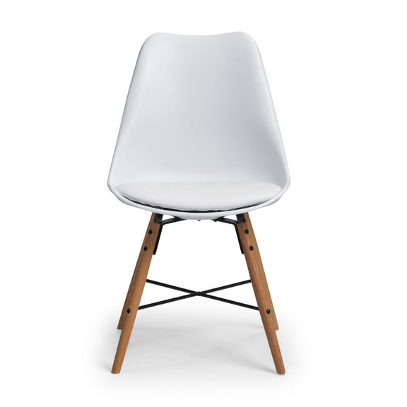White chair with wooden legs on a white background