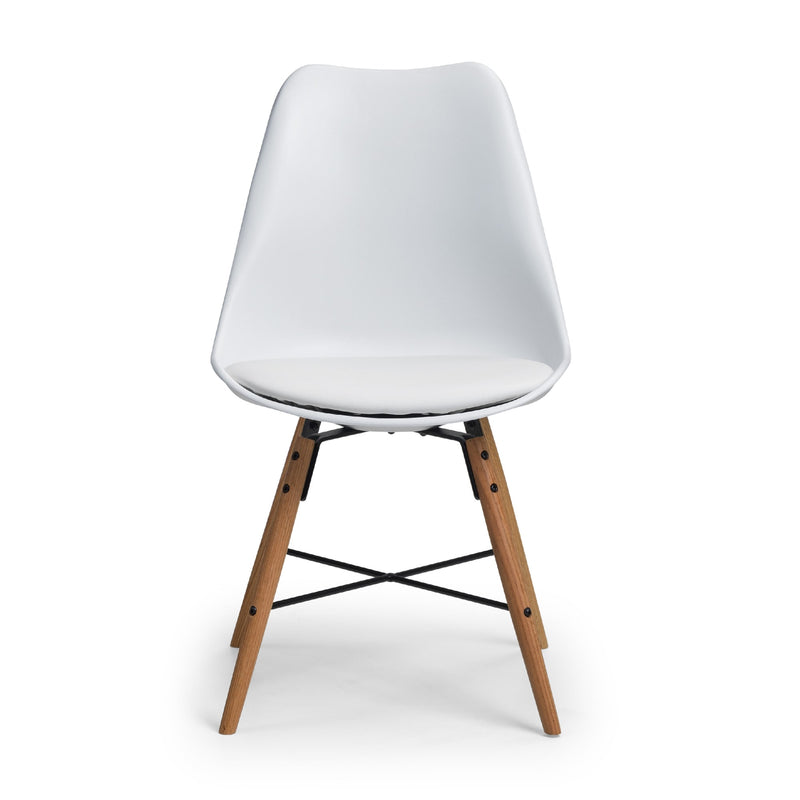 White chair with wooden legs on a white background