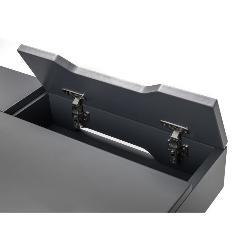Metal toolbox with open lid on a white background