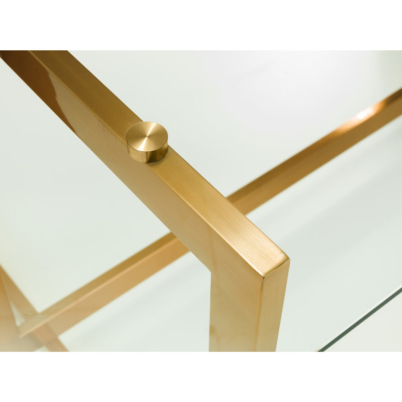Gold metal frame with a clear glass surface on a white background