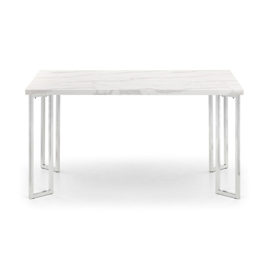 White rectangular table with a minimalist design on a white background