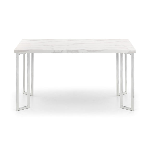 White rectangular table with a minimalist design on a white background