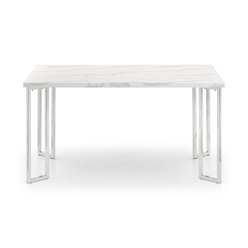 White rectangular table with a minimalist design on a white background