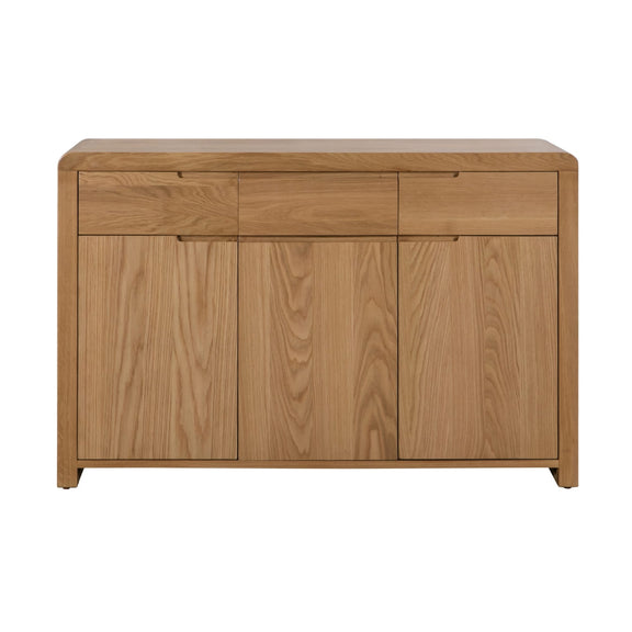 Wooden sideboard with drawers and doors on a white background
