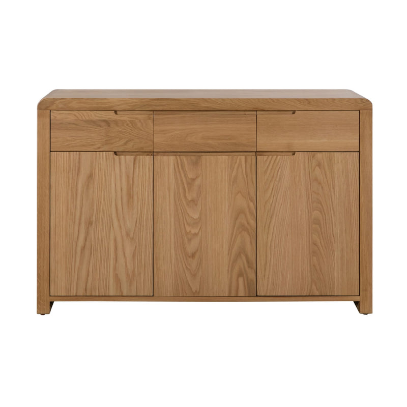 Wooden sideboard with drawers and doors on a white background