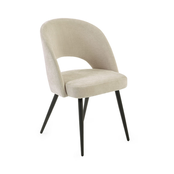 Beige chair with black legs on a white background