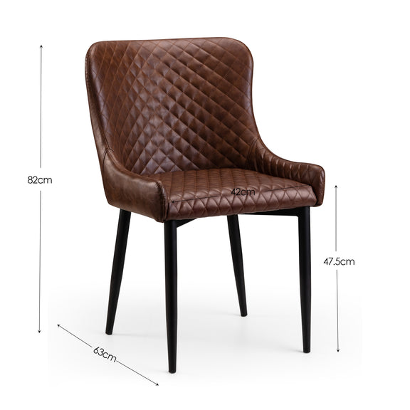 Black quilted chair with dimensions on a white background