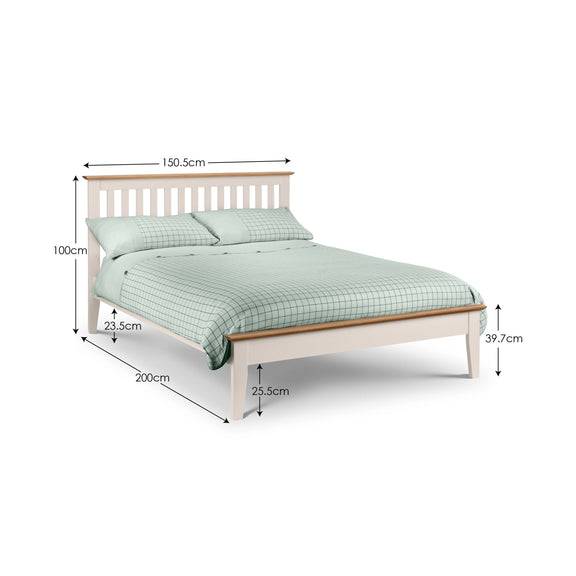 Bed with dimensions labeled on a white background