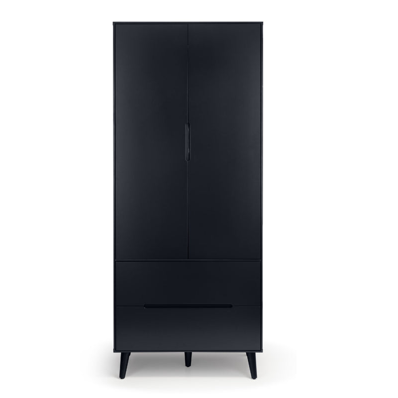 Black wardrobe with two doors on a white background