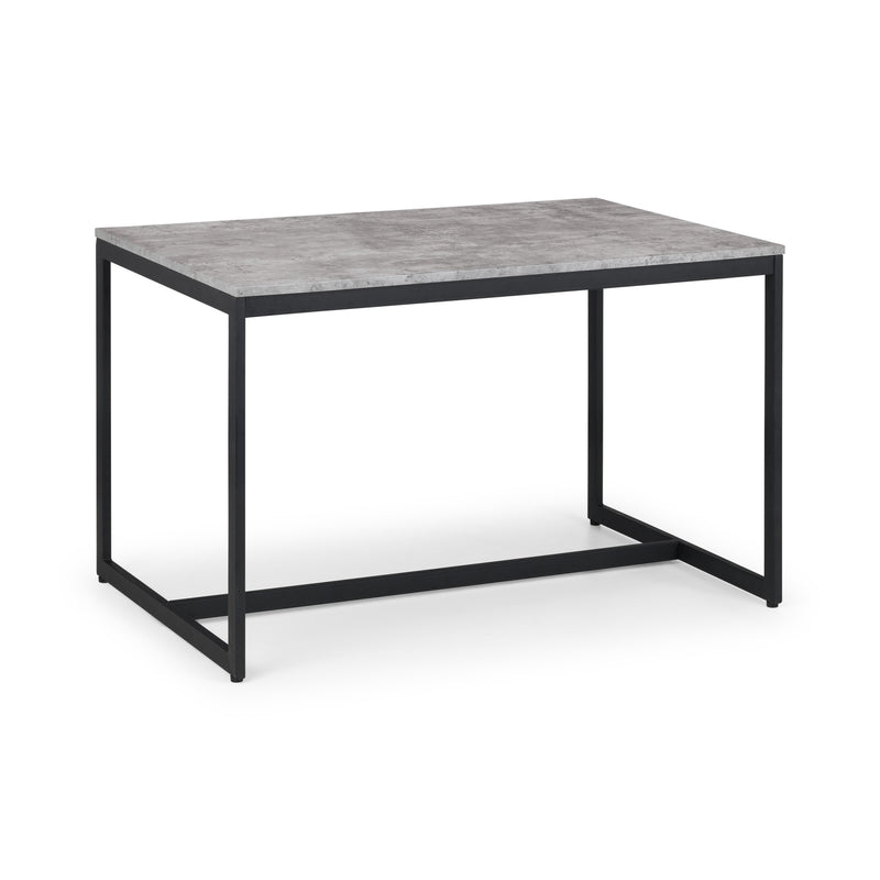Rectangular table with a gray ceramic top and black metal frame on a white background