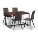 Dining table set with four brown chairs on a white background