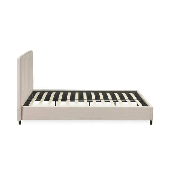 Bed with striped mattress on a white background