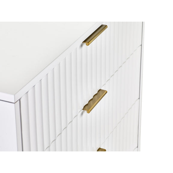White cabinet with gold handles on a white background
