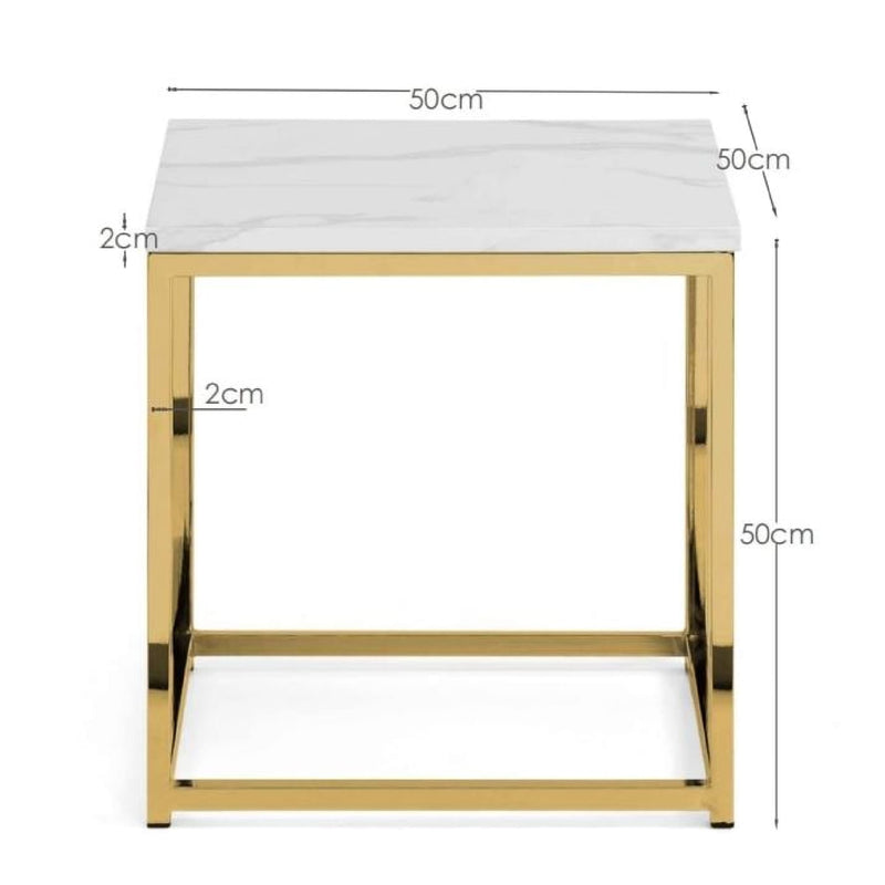Small table with dimensions labeled on a white background