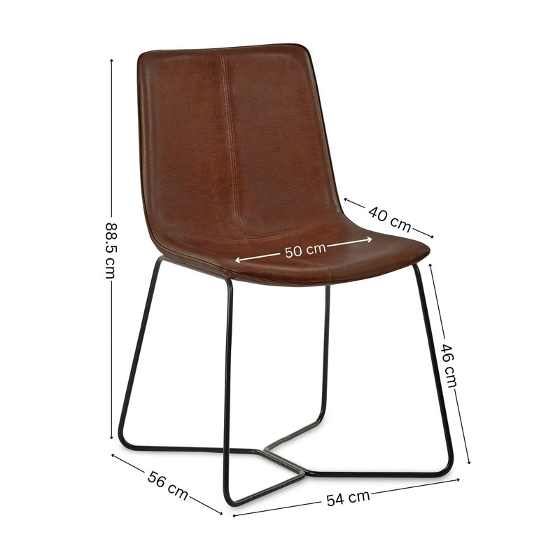 Brown chair with dimensions labeled on a white background