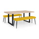 Dining table with two yellow benches on a white background