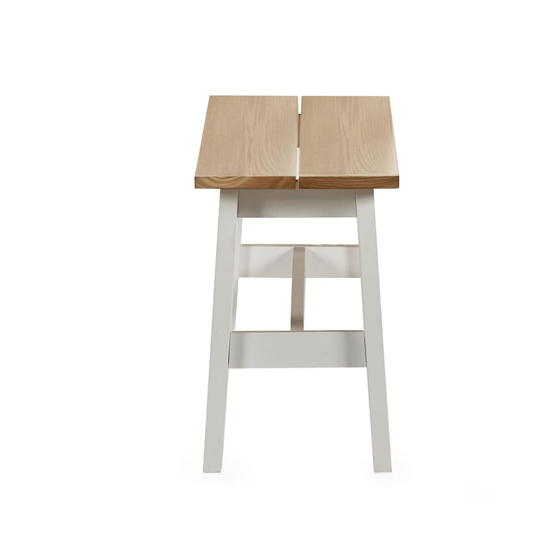 Wooden stool with white legs on a white background